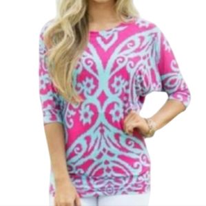 PINK LILY NWT FUSCHIA/AQUA WOMEN'S SIZE SM SCOOP NECK
